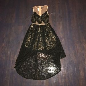 High-low black/beige dress.